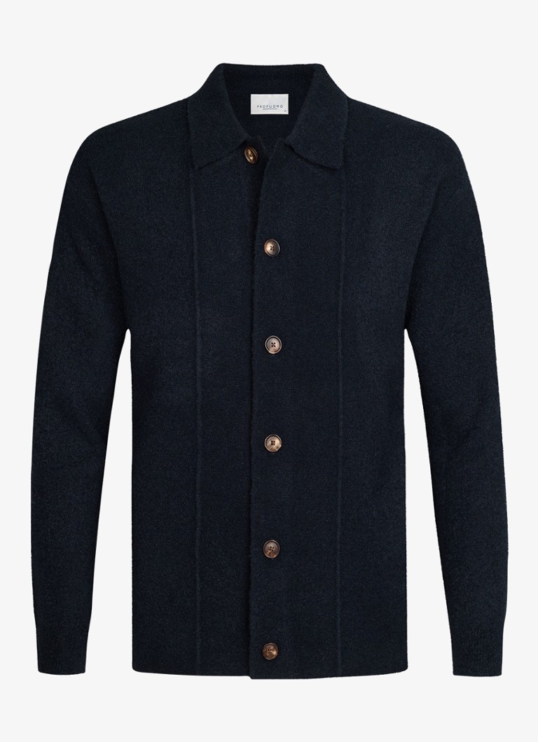 Profuomo Heren Fijngebreid vest in wolblend met polokraag in de kleur Donkerblauw, maat: S