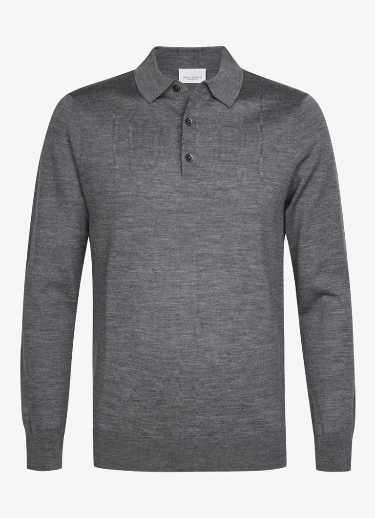 Profuomo Heren Fijngebreide trui van wol met polokraag in de kleur Grijs, maat: XL