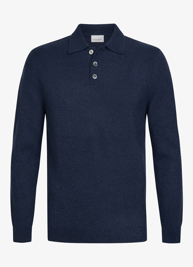 Profuomo Heren Fijngebreide trui in wolblend met polokraag in de kleur Blauw, maat: XXL