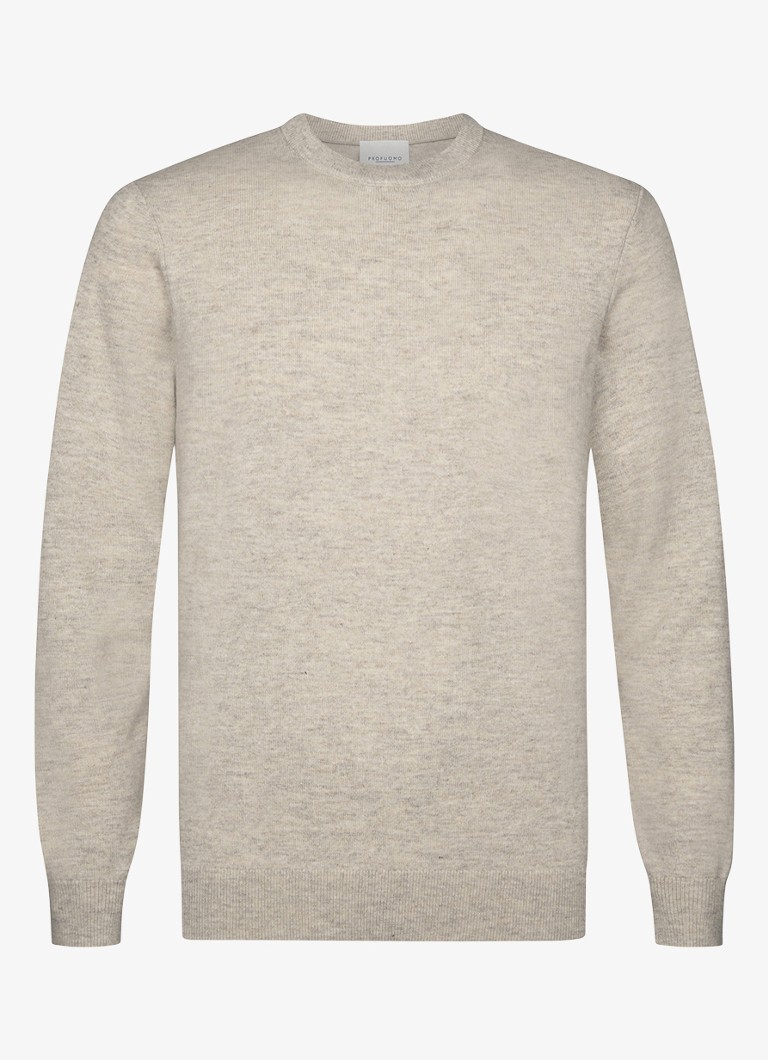 Profuomo Heren Fijngebreide trui in wolblend met ronde hals in de kleur Beige, maat: XXL