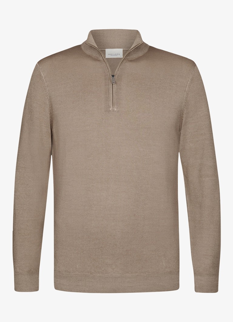 Profuomo Heren Merino trui met halve rits in de kleur Beige, maat: XXL