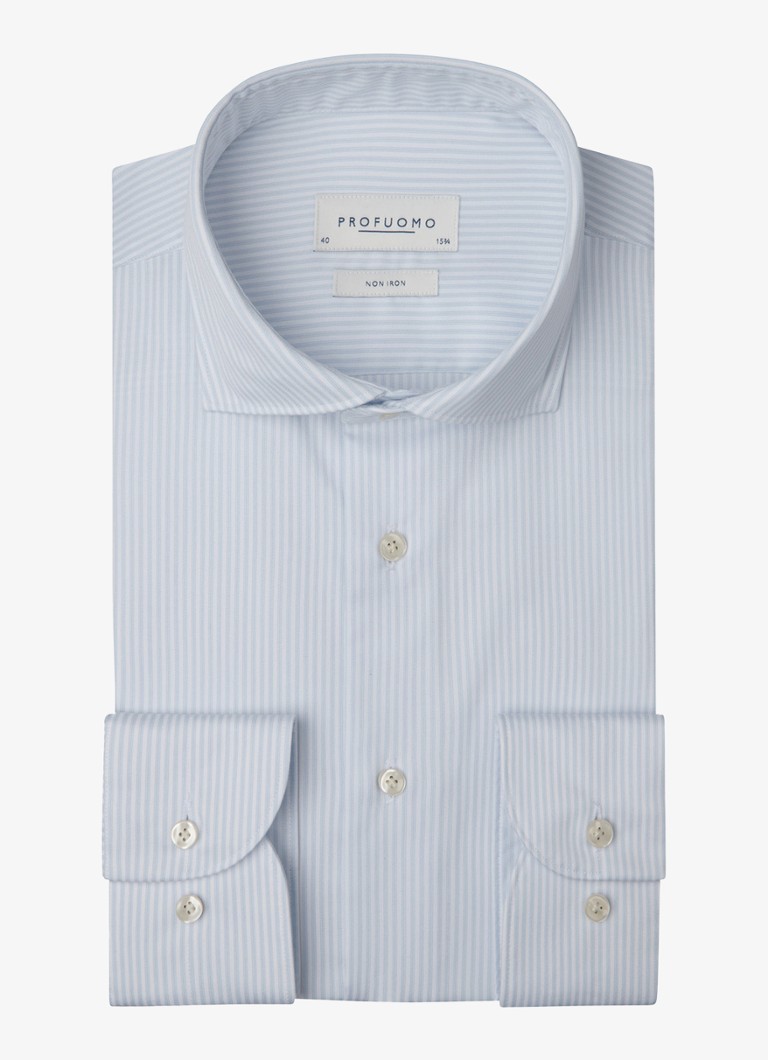 Profuomo Heren Slim fit overhemd met streepprint in de kleur Lichtblauw, maat: 43