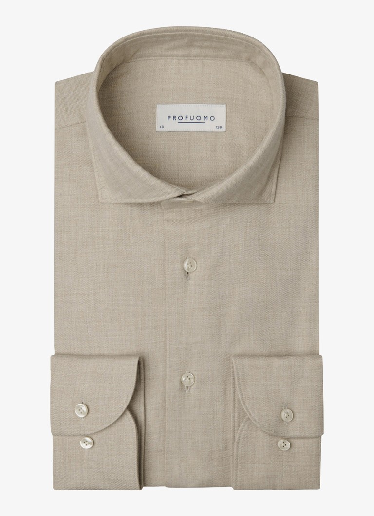 Profuomo Heren Slim fit overhemd in de kleur Beige, maat: 43