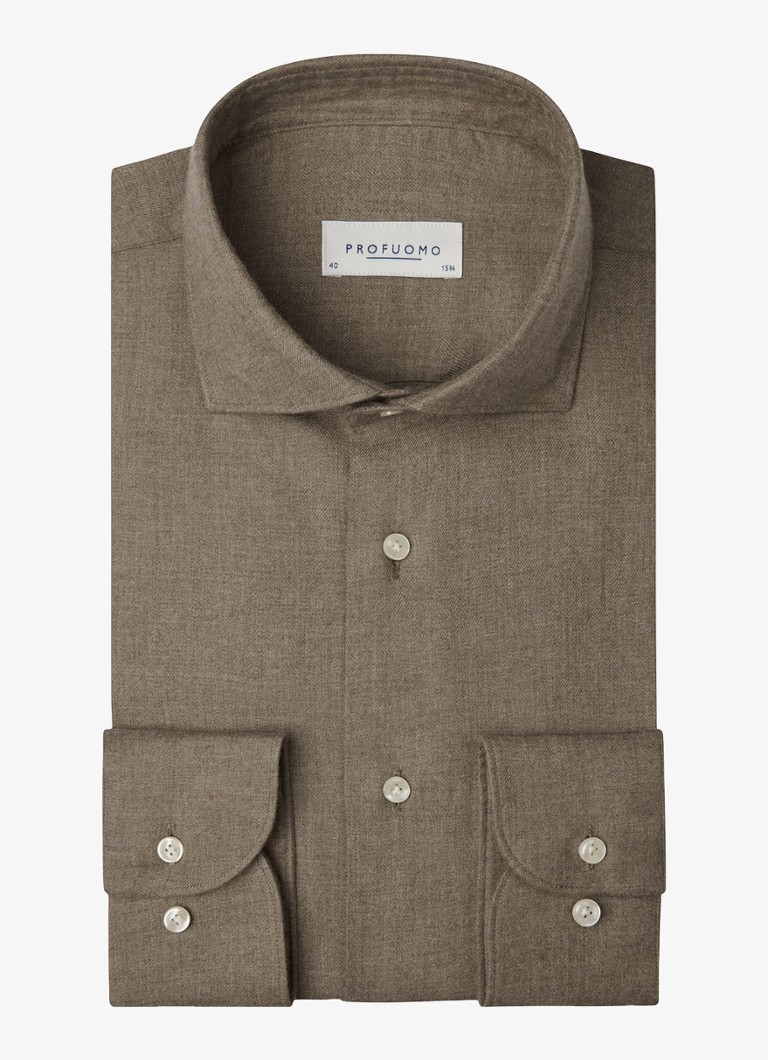 Profuomo Heren Slim fit overhemd in de kleur Bruin, maat: 44