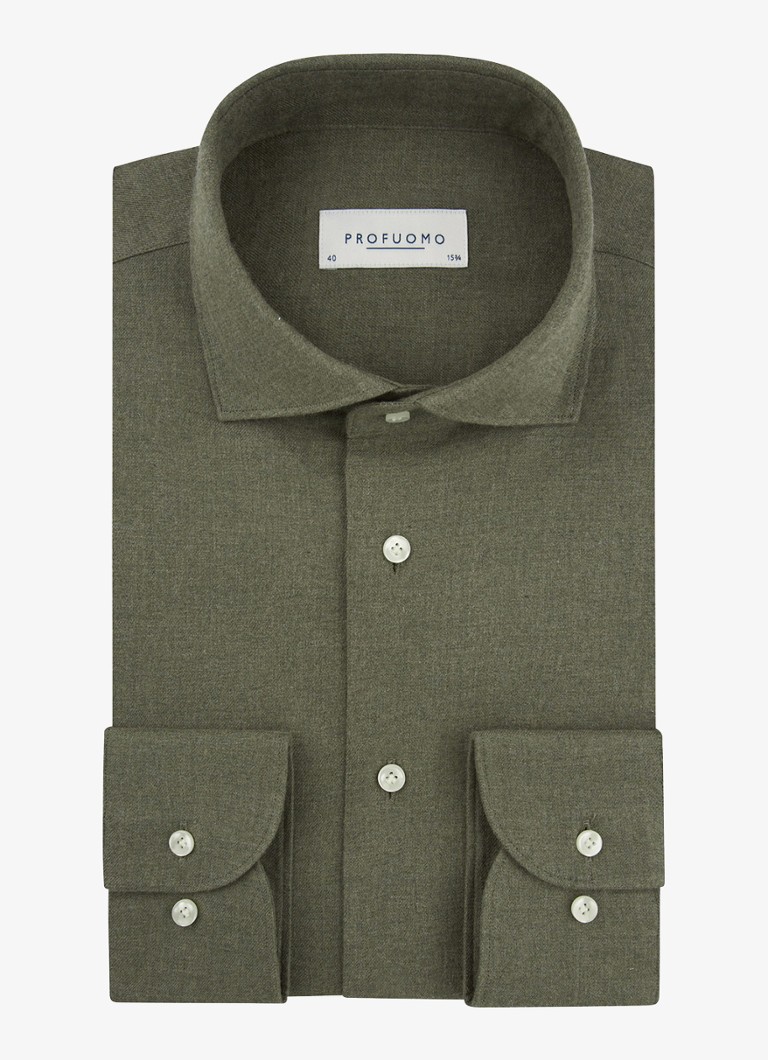 Profuomo Heren Slim fit overhemd in de kleur Donkergroen, maat: 43