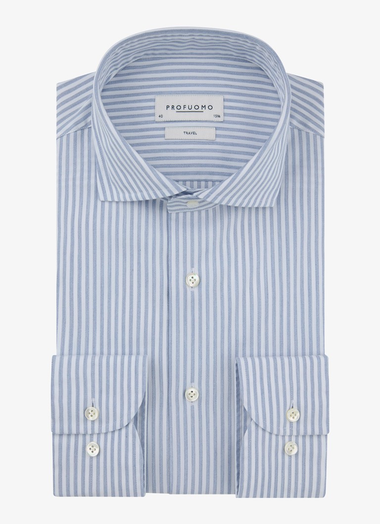 Profuomo Heren Slim fit overhemd met streepprint in de kleur Blauw, maat: 38