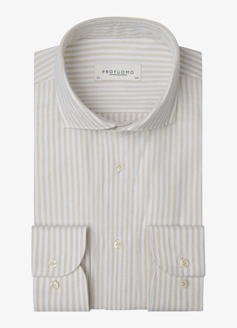 Profuomo Heren Slim fit overhemd met streepprint in de kleur Beige, maat: 43