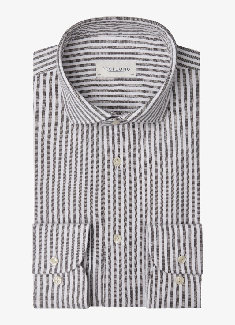 Profuomo Heren Slim fit overhemd met streepprint in de kleur Bruin, maat: 44
