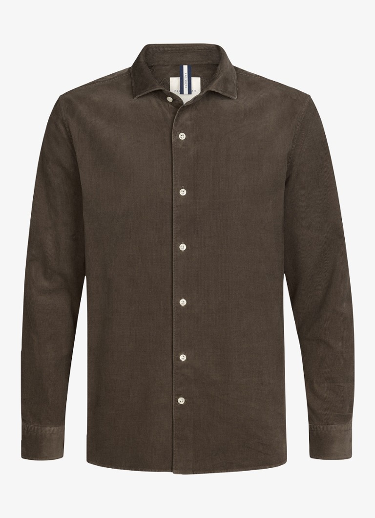 Profuomo Heren Regular fit overhemd van corduroy in de kleur Bruin, maat: S