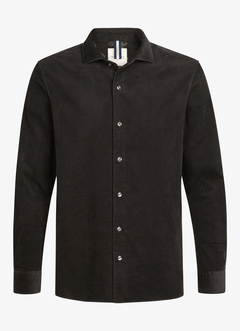 Profuomo Heren Regular fit overhemd van corduroy in de kleur Donkerbruin, maat: XL