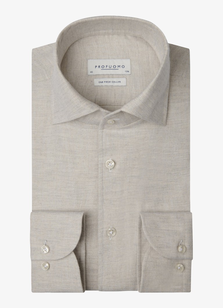 Profuomo Heren Slim fit overhemd in de kleur Beige, maat: 43