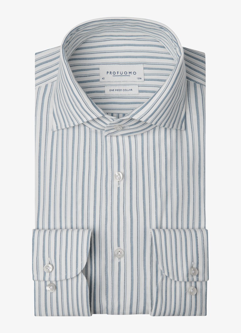 Profuomo Heren Slim fit overhemd met streepprint in de kleur Blauw, maat: 44