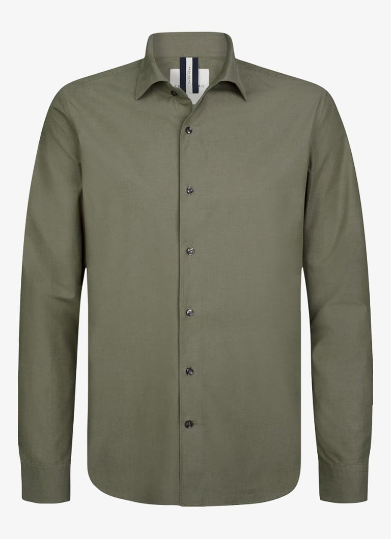 Profuomo Heren Regular fit overhemd in de kleur Donkergroen, maat: XL