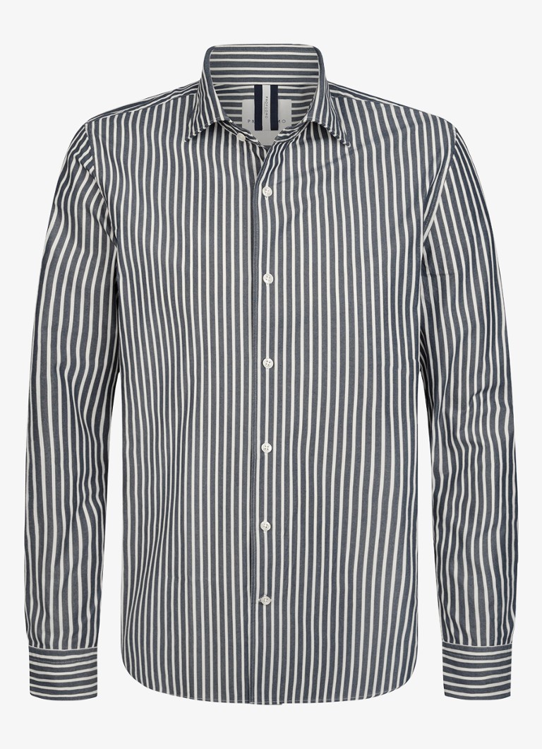 Profuomo Heren Regular fit overhemd met streepprint in de kleur Donkerblauw, maat: XL