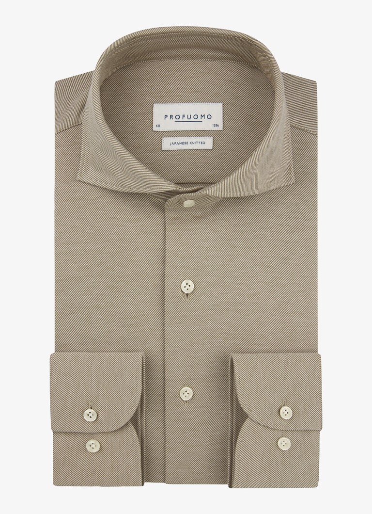 Profuomo Heren Slim fit Japanese knitted shirt overhemd in de kleur Cognac, maat: 39