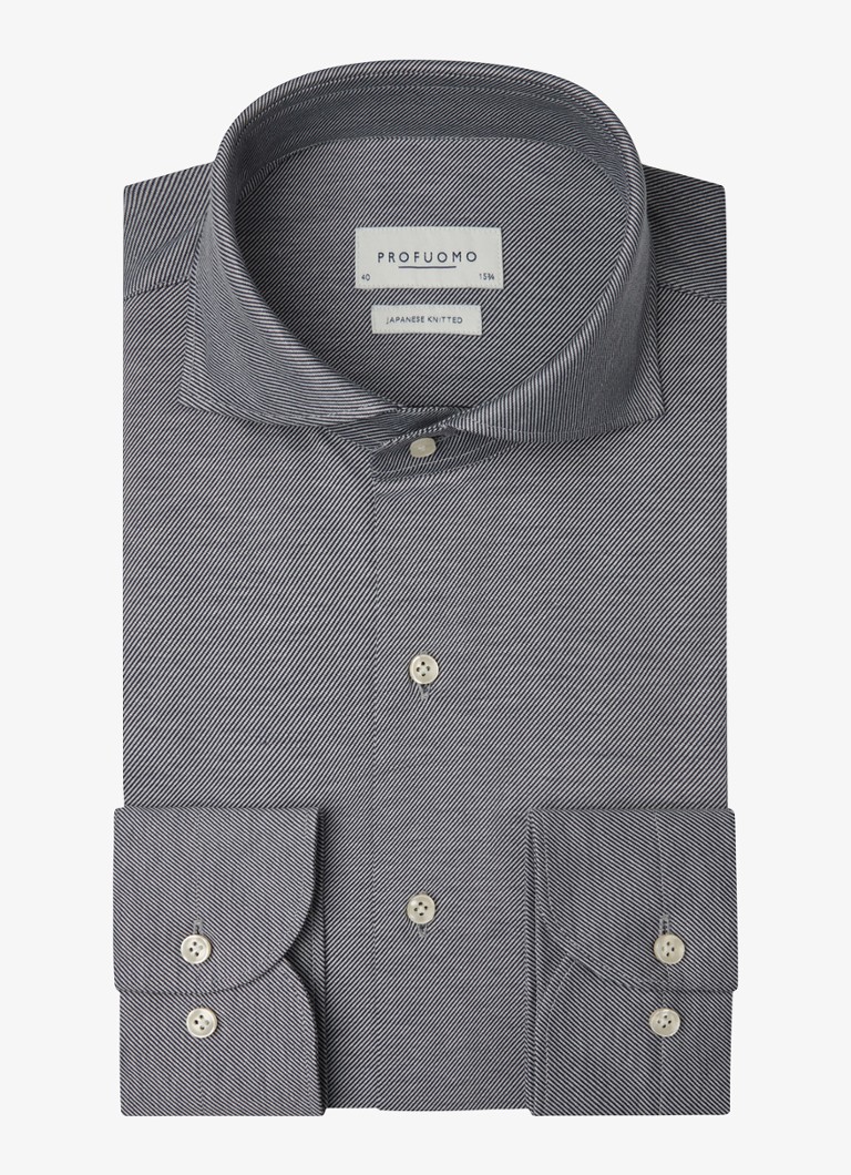 Profuomo Heren Slim fit Japanese knitted shirt overhemd in de kleur Royalblauw, maat: 44