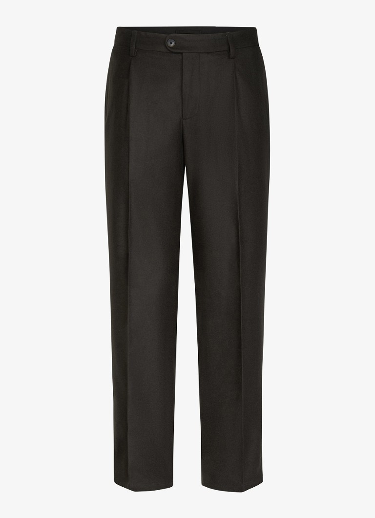 Profuomo Heren Regular fit chino in kasjmierblend in de kleur Donkerbruin, maat: 46