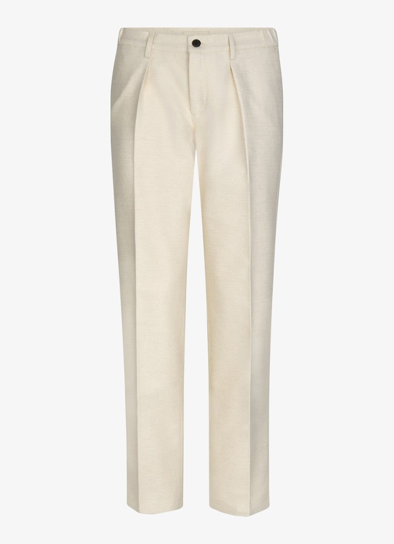 Profuomo Heren Regular fit chino in linnenblend in de kleur Creme, maat: 46