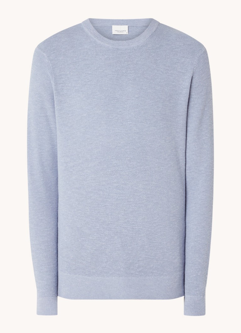 Profuomo Heren Fijngebreide pullover met ronde hals in de kleur Lichtblauw, maat: S