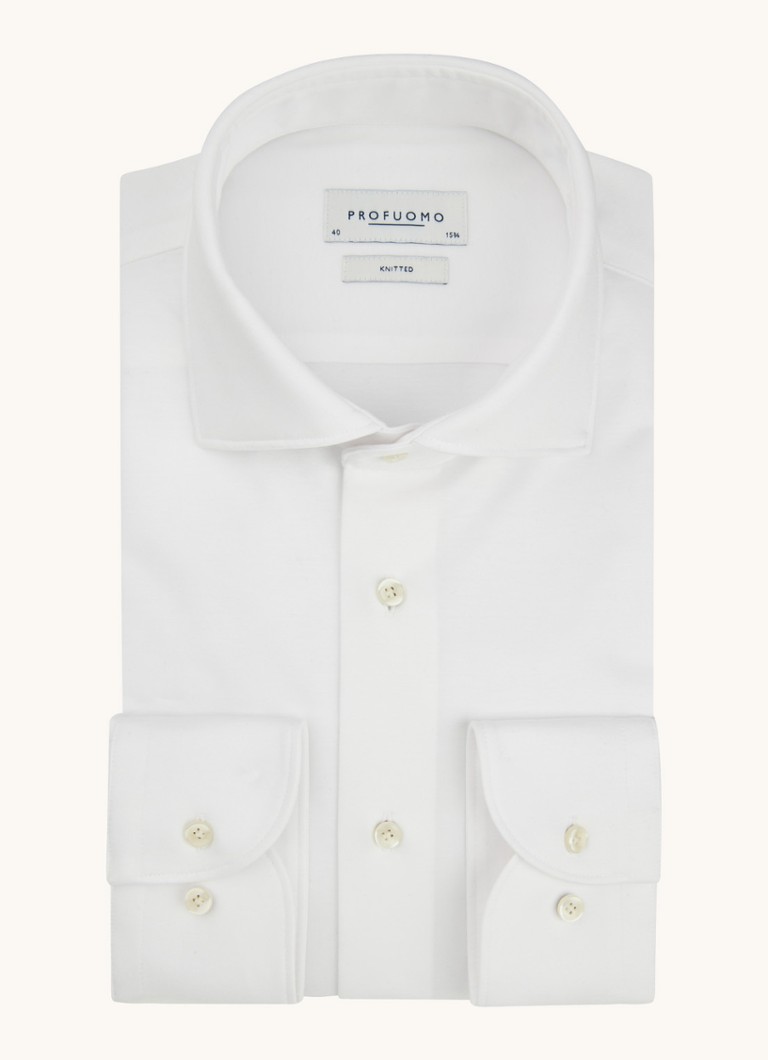 Profuomo Heren Knitted slim fit overhemd met stretch in de kleur Wit, maat: 39