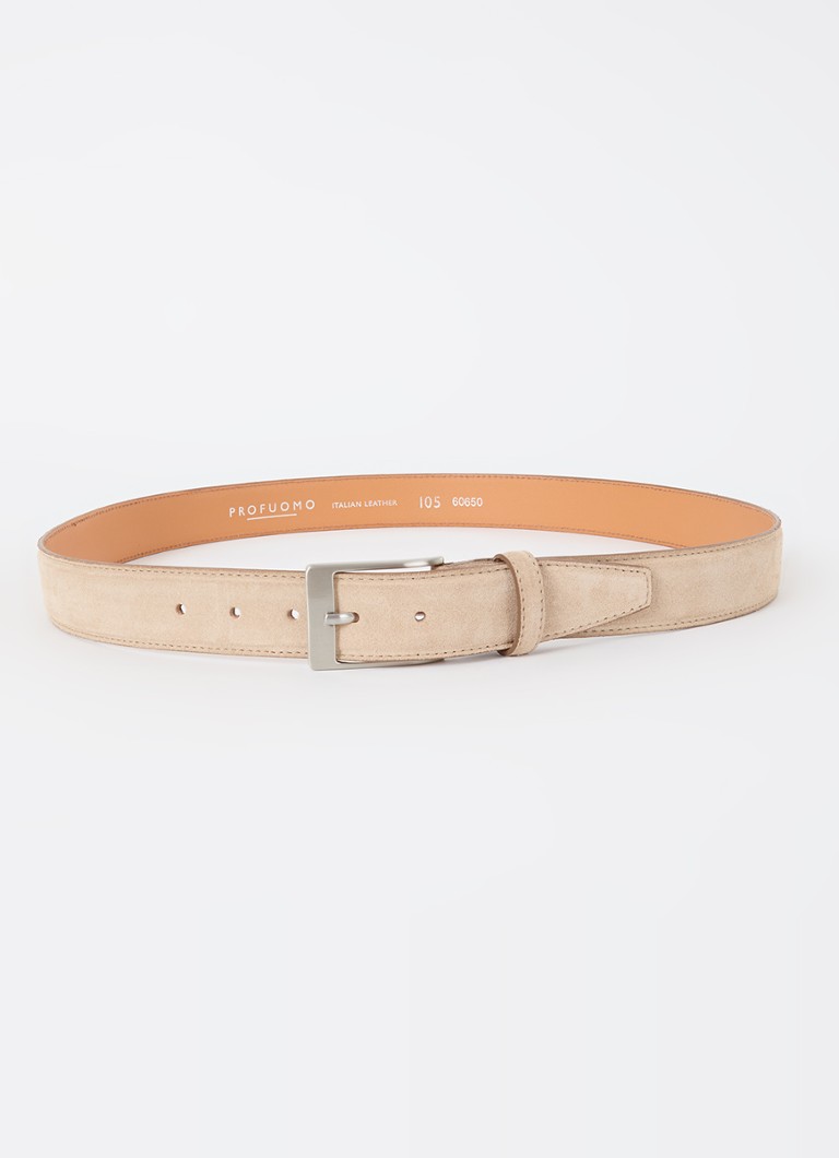 Profuomo Heren Riem van suède in de kleur Creme, maat: 110CM