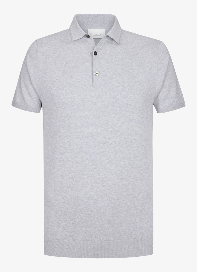 Profuomo Heren Luxury regular fit polo met gemêleerd dessin in de kleur Lichtgrijs, maat: S