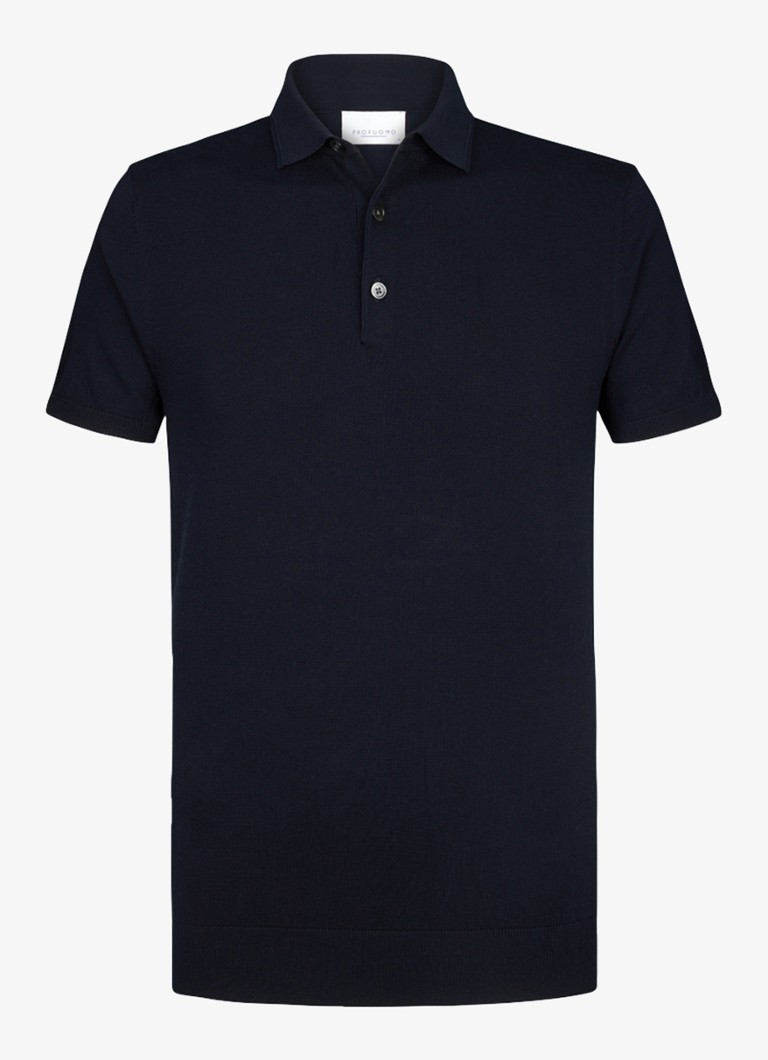 Profuomo Heren Luxury regular fit polo met gemêleerd dessin in de kleur Donkerblauw, maat: S