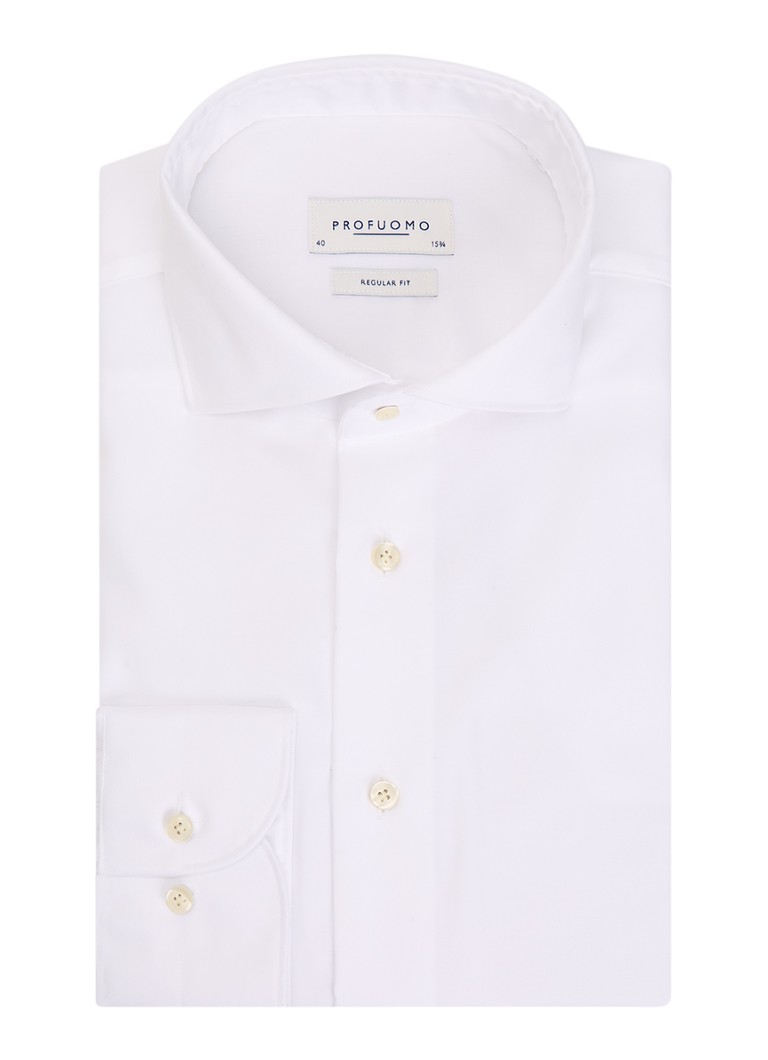 Profuomo Heren Regular fit strijkvrij overhemd met cut away kraag in de kleur Wit, maat: 45