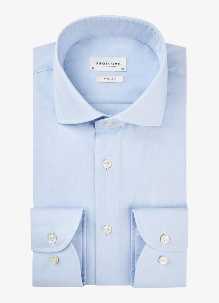 Profuomo Heren Regular fit strijkvrij overhemd met cut away kraag in de kleur Lichtblauw, maat: 38