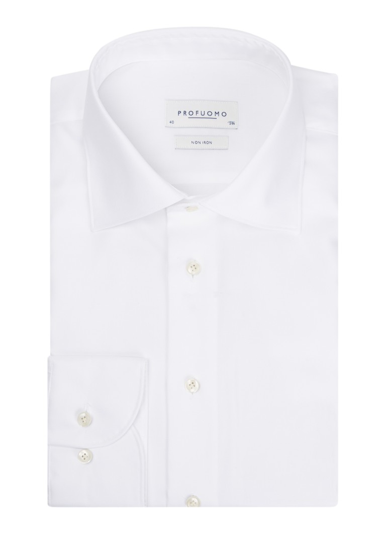 Profuomo Heren Strijkvrij slim fit overhemd met widespread kraag in de kleur Wit, maat: 42
