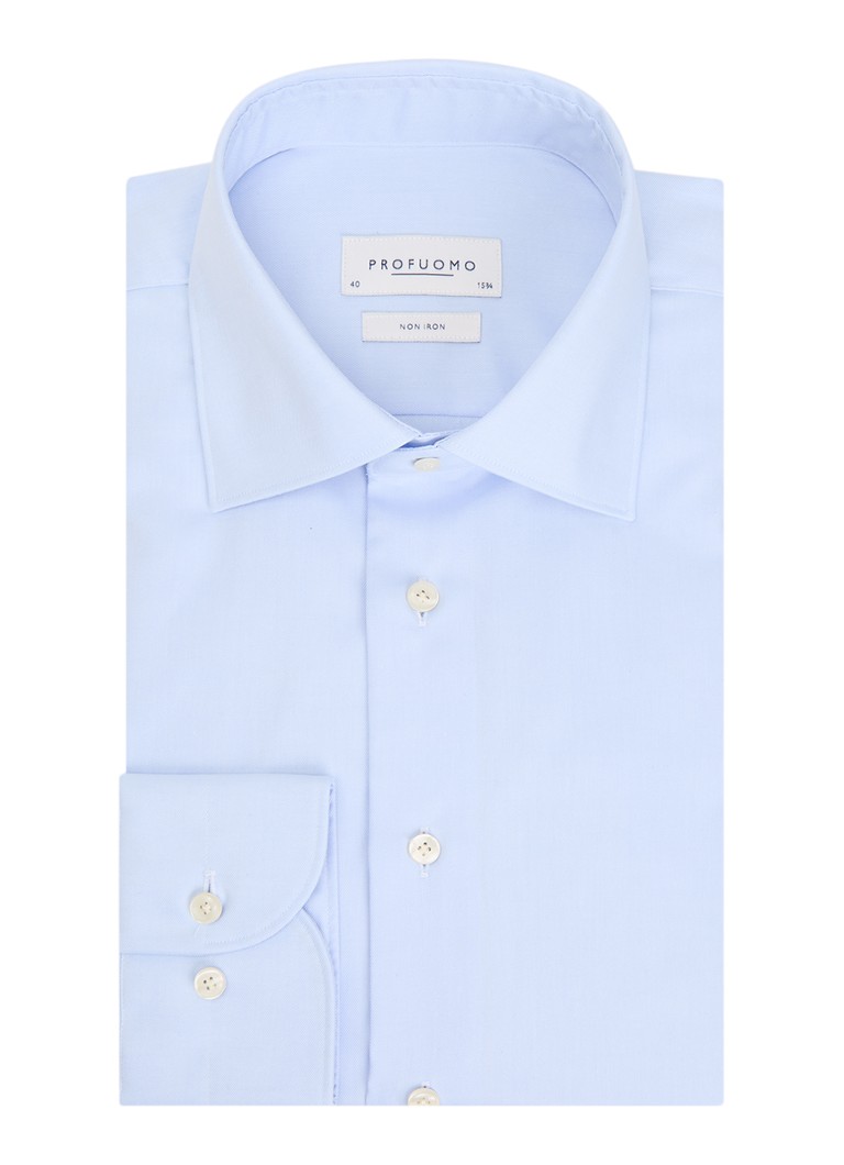 Profuomo Heren Strijkvrij slim fit overhemd met widespread kraag in de kleur Lichtblauw, maat: 42