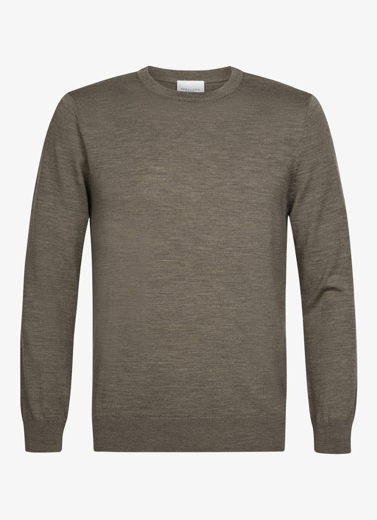 Profuomo Heren Fijngebreide trui van merino wol in de kleur Taupe, maat: XXL