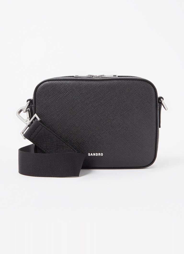 Sandro Heren Crossbodytas van leer met logo in de kleur Black / Zwart