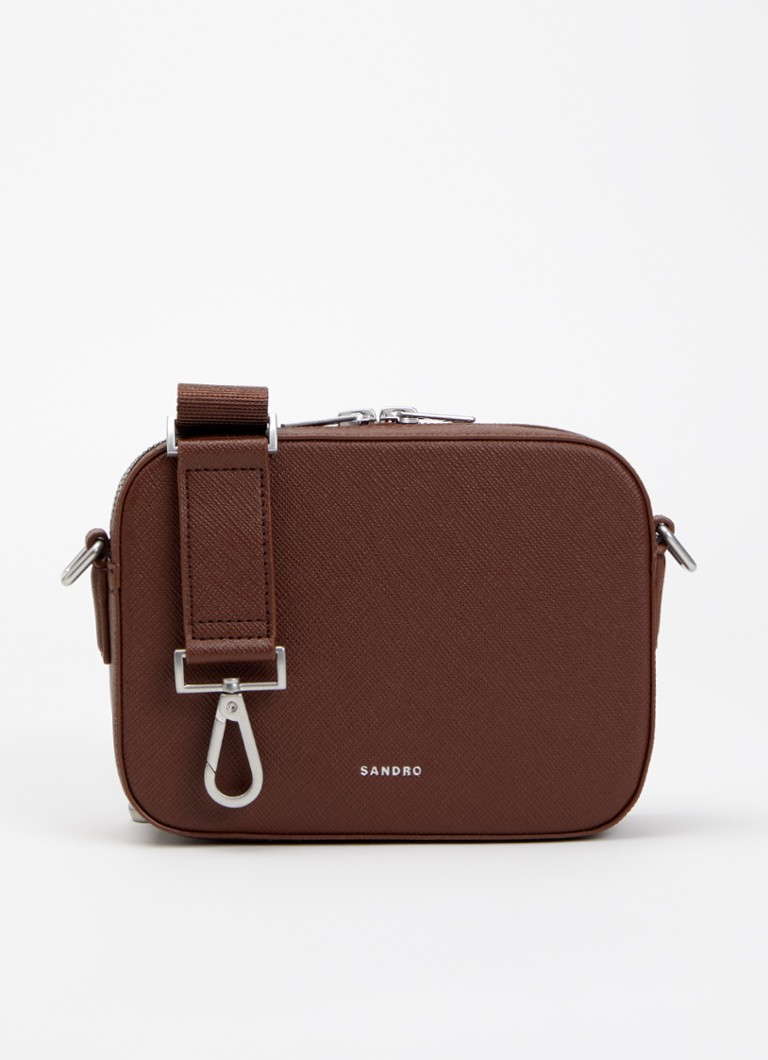 Sandro Heren Crossbodytas van leer met logo in de kleur Cognac