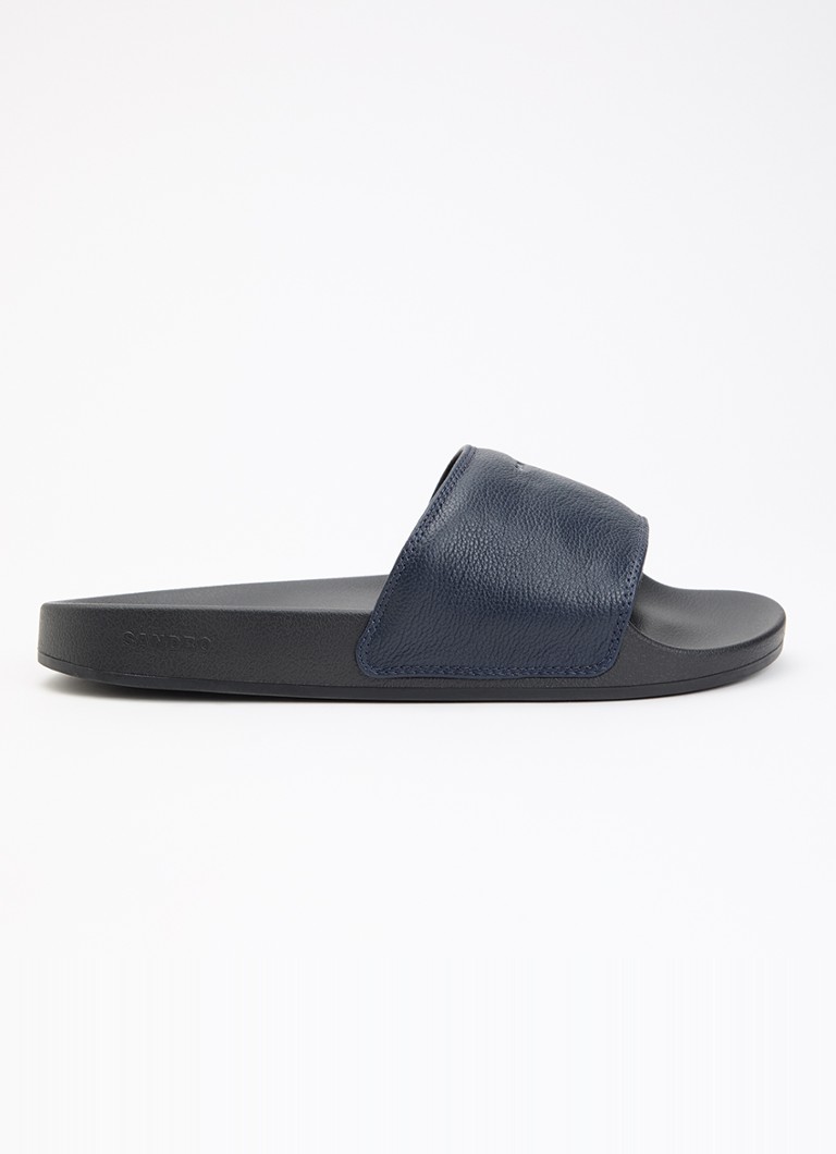 Sandro Heren Slipper van leer met logo in de kleur Donkerblauw