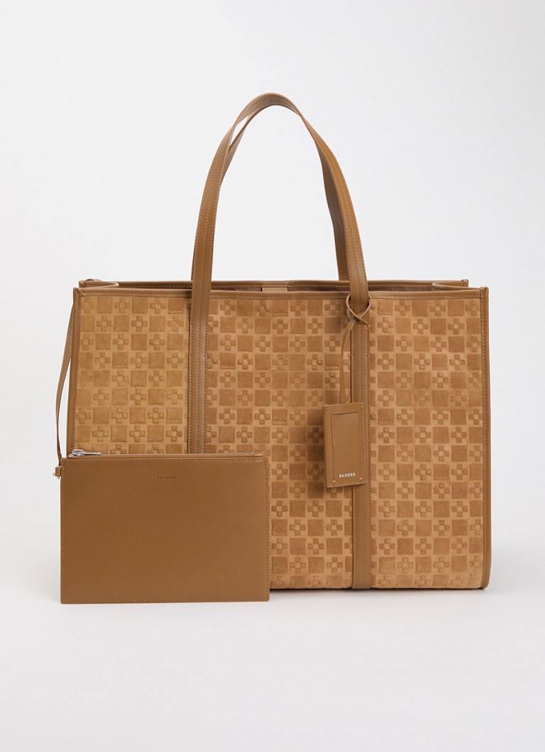 Sandro Dames Shopper van suède met uitneembaar etui in de kleur Camel