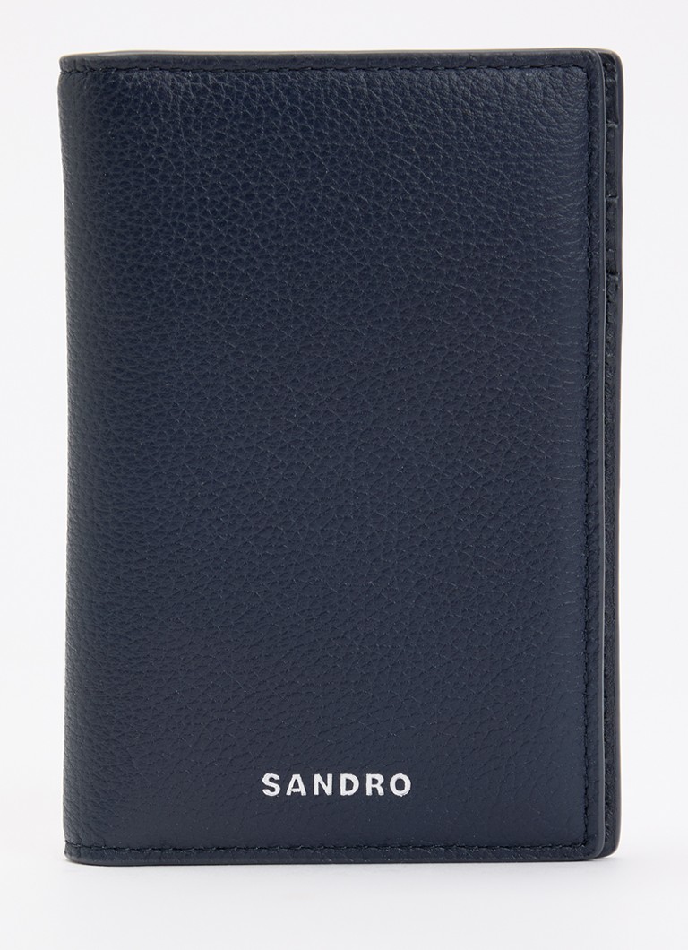 Sandro Heren Pasjeshouder van leer met logo in de kleur Donkerblauw