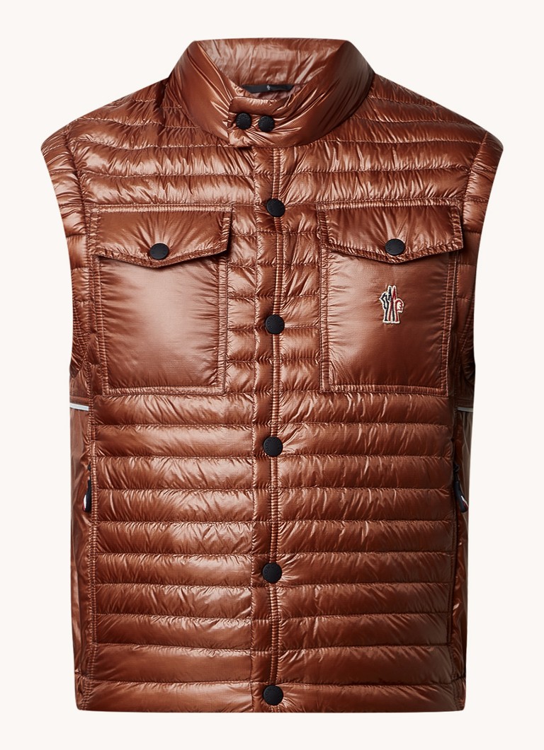 Moncler Heren Ollon gewatteerde bodywarmer met donsvulling en logo in de kleur Roestbruin, maat: 3/L