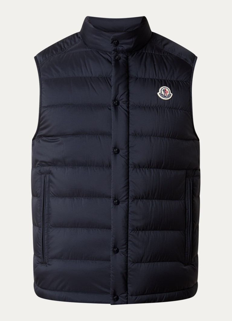 Moncler Heren Barthe gewatteerde bodywarmer met donsvulling en logo in de kleur Donkerblauw, maat: 1/S