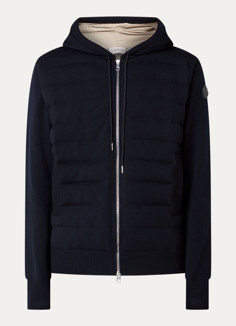 Moncler Heren Fijngebreid vest van scheerwol met gewatteerd voorpand en donsvulling in de kleur Donkerblauw, maat: L