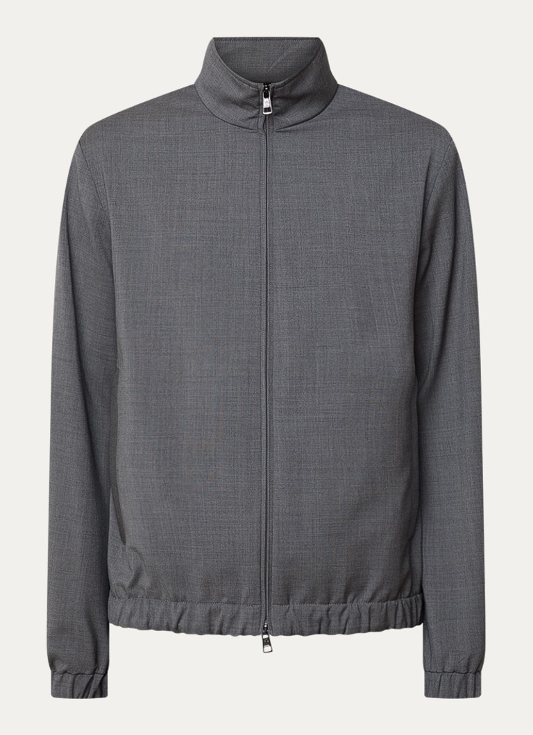 Moncler Heren Malavat jack van scheerwol met ritszakken en logo in de kleur Middengrijs, maat: 3/L