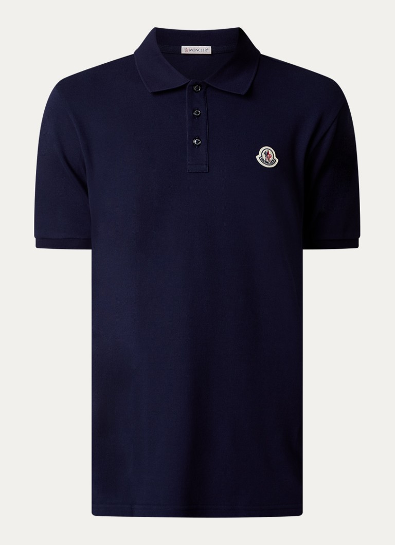 Moncler Heren Regular fit polo van piqué katoen met logoborduring in de kleur Donkerblauw, maat: M