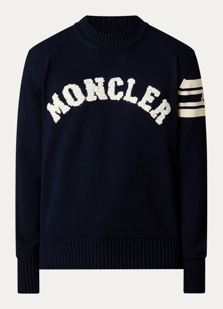 Moncler Heren Grofgebreide trui met logoborduring in de kleur Donkerblauw, maat: M