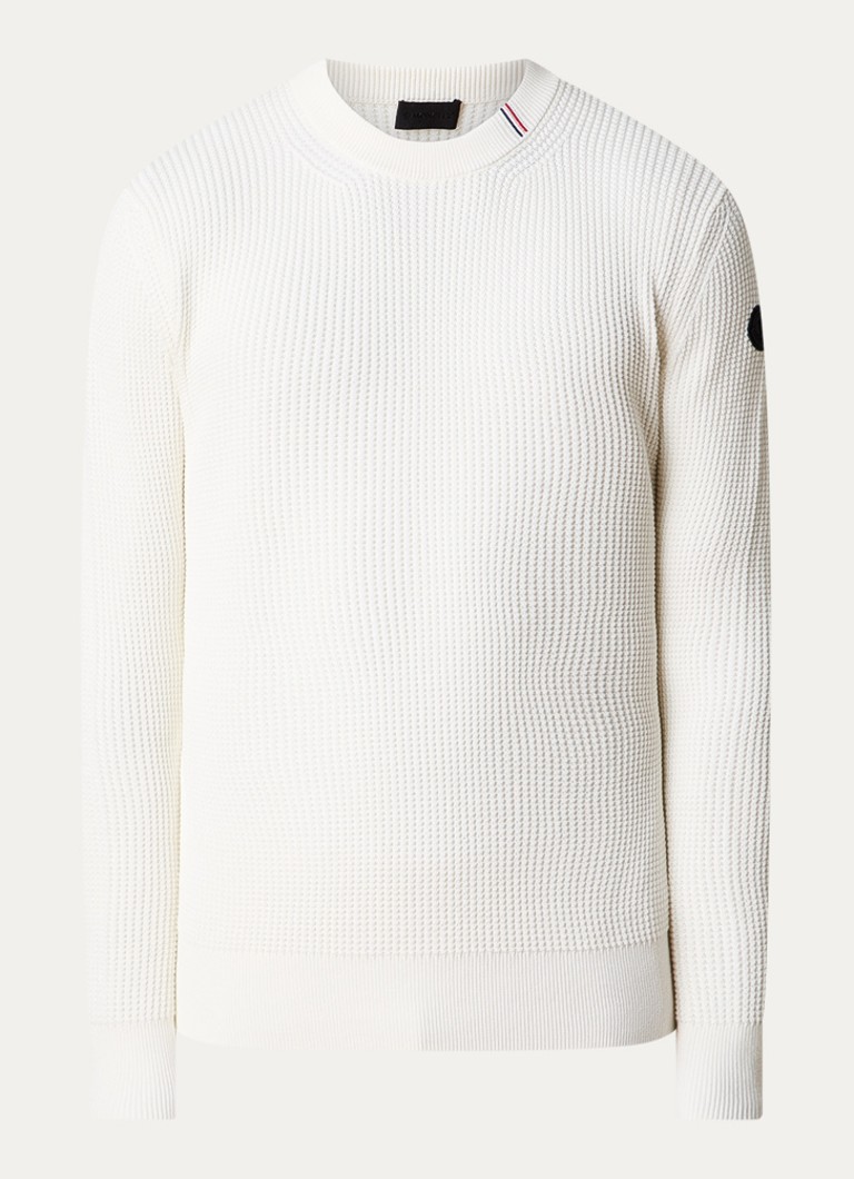 Moncler Heren Ribgebreide trui met logo in de kleur Gebroken wit, maat: XL