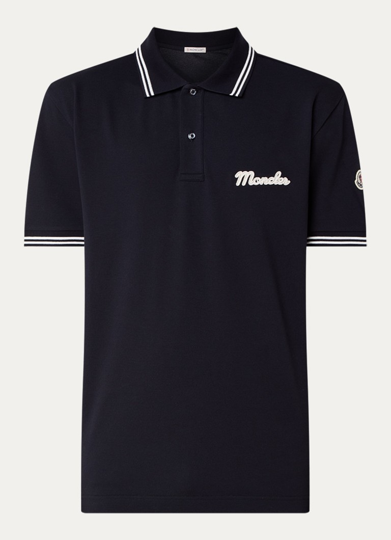 Moncler Heren Regular fit polo van piqué katoen met logoborduring in de kleur Donkerblauw, maat: M