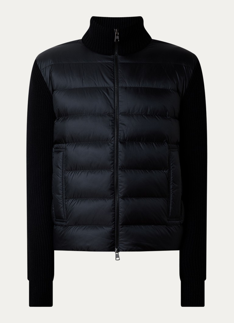 Moncler Heren Ribgebreid vest in kasjmierblend met gewatteerd voorpand in de kleur Zwart, maat: M