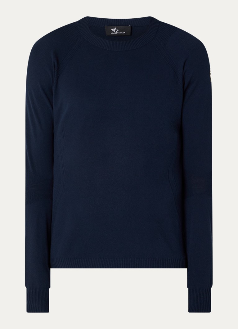 Moncler Heren Fijngebreide trui met logo in de kleur Donkerblauw, maat: M
