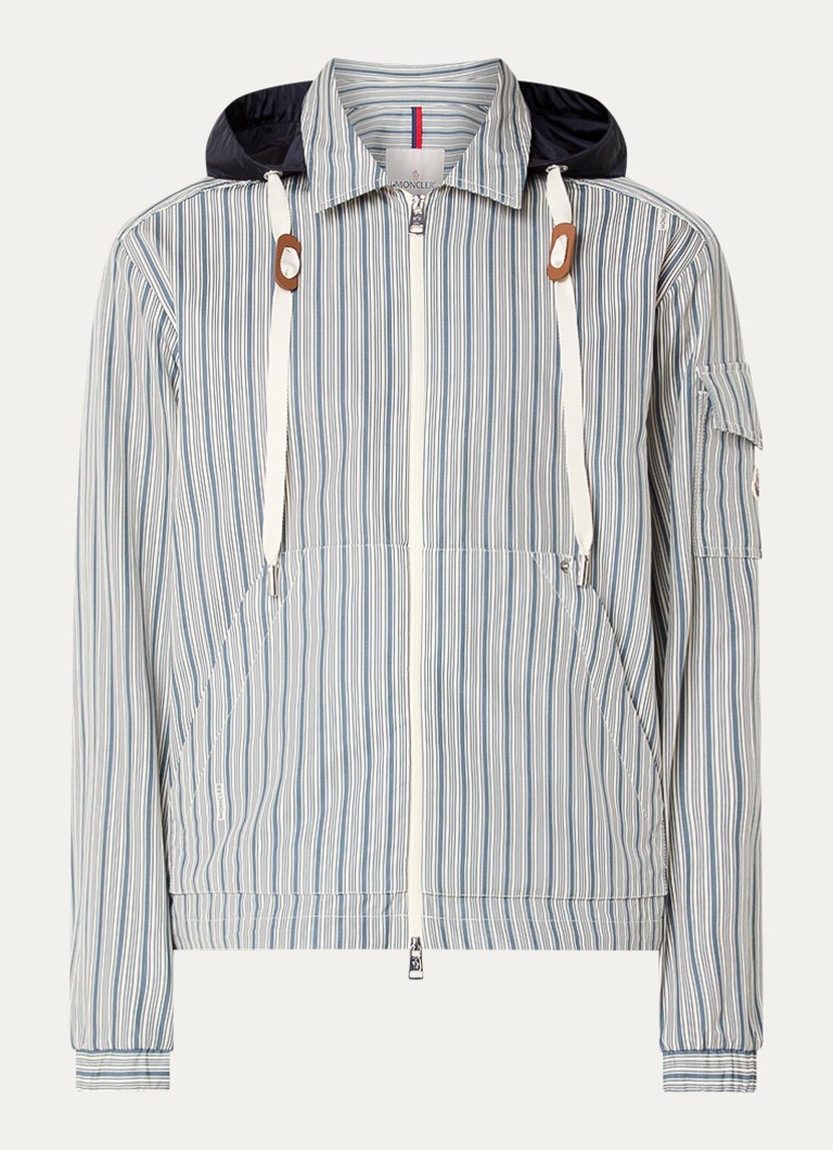Moncler Heren Havas windjack met streepprint en afneembare capuchon in de kleur Blauwgrijs, maat: 3/L