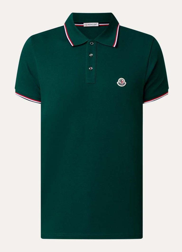 Moncler Heren Regular fit polo van piqué katoen met logo in de kleur Donkergroen, maat: S