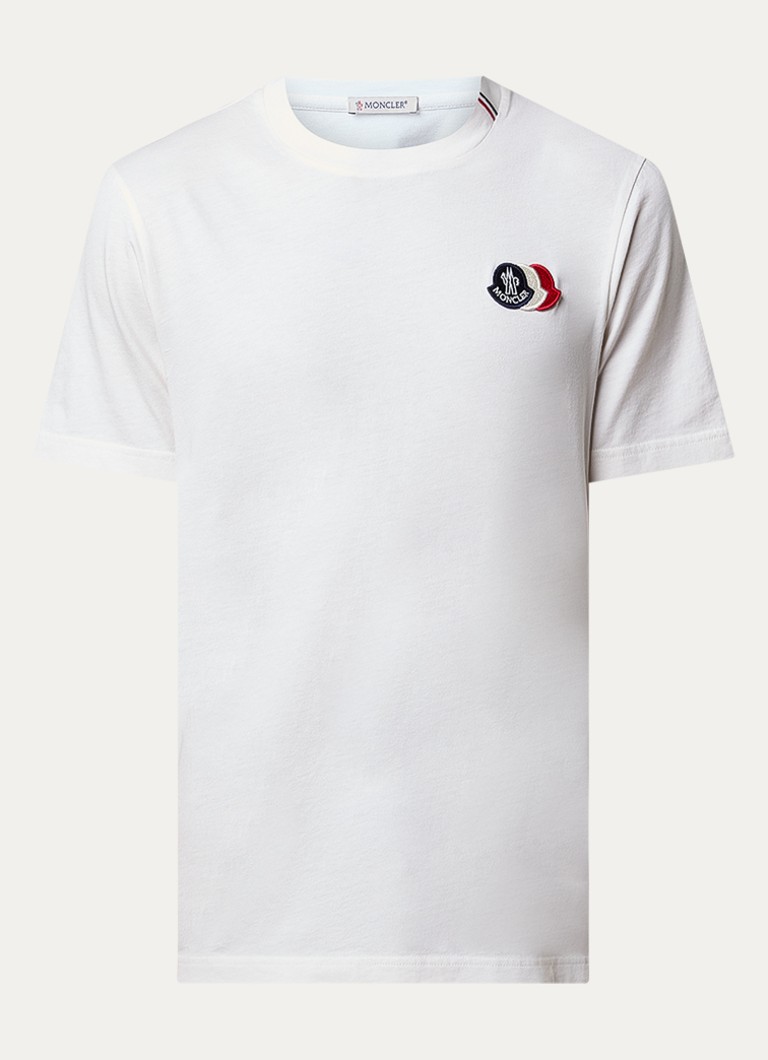 Moncler Heren T-shirt met logoborduring in de kleur Gebroken wit, maat: L